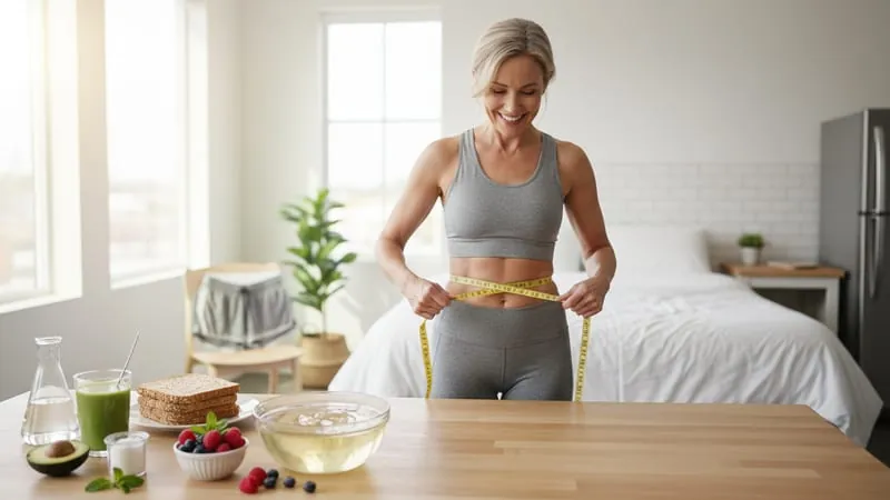 Woman measuring weight tracking progress