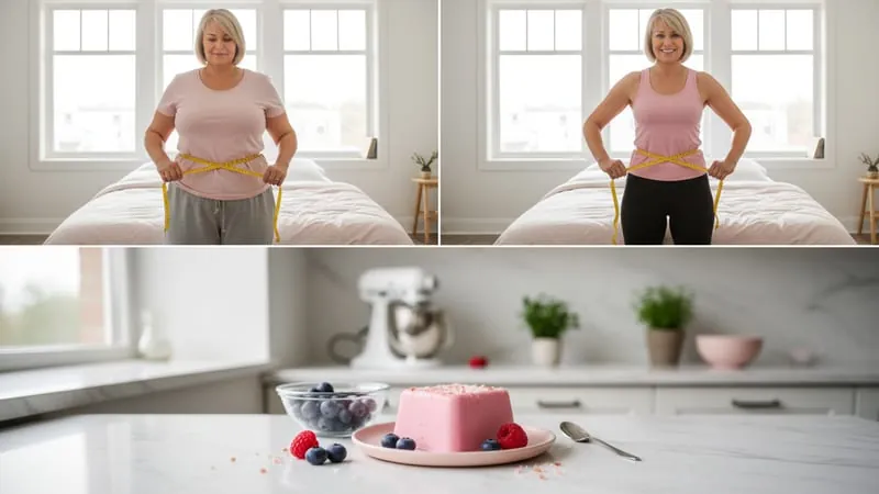 Woman holding healthy food and measuring tape showing fitness